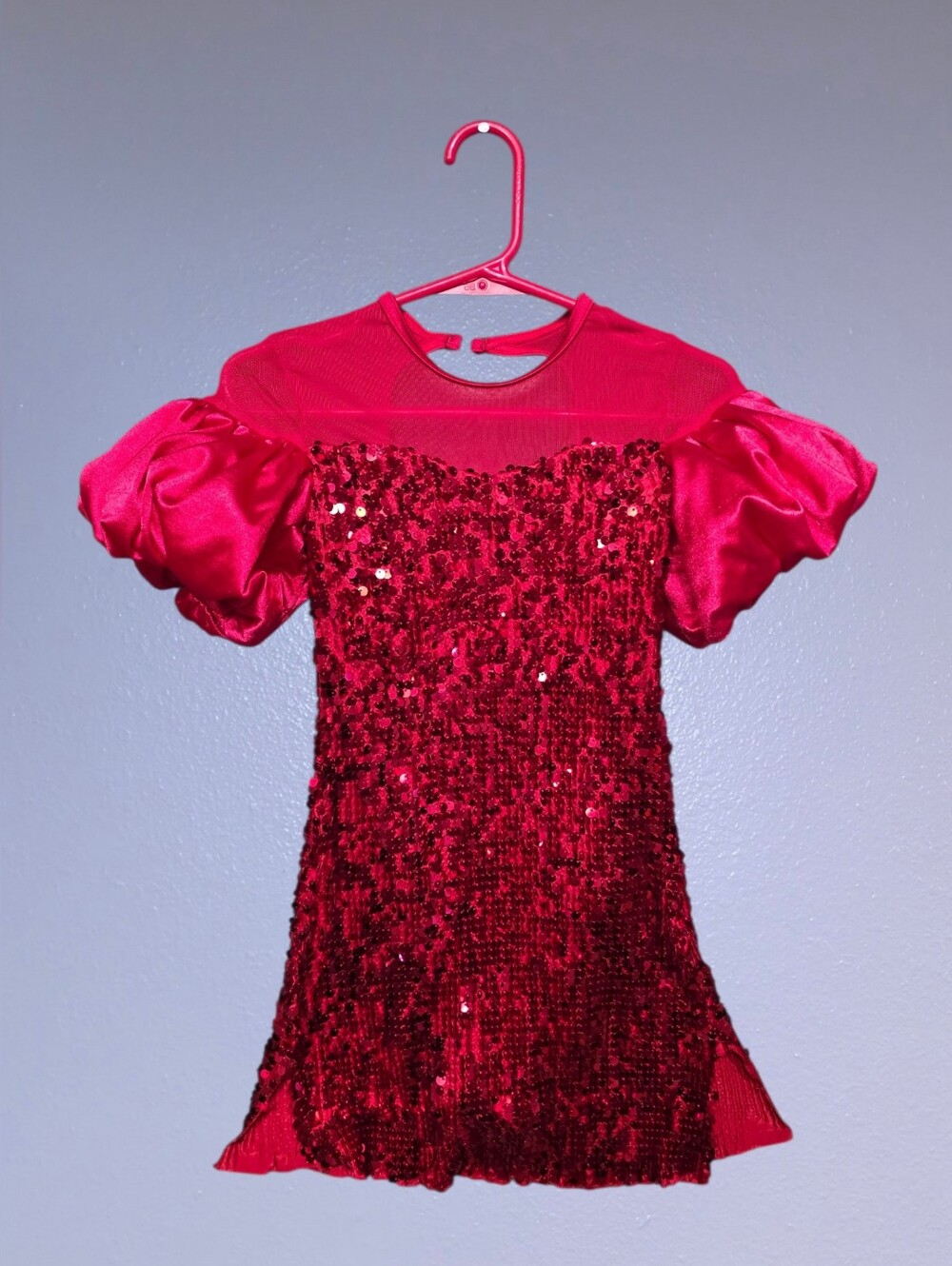 Weissman SC Uptown Girl 17741 Red Sequin Puff Sleeve Dance Costume Small Child